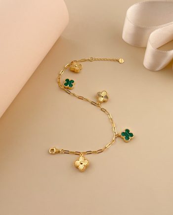 RANTAI TANGAN EMERALD BIG DANGLING CLOVER MALACHITE HIJAU