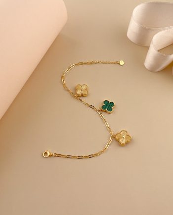 RANTAI TANGAN EMERALD 3 CLOVER MALACHITE HIJAU