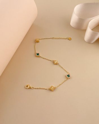 RANTAI TANGAN EMERALD PETITE CLOVER MALACHITE HIJAU + BATU