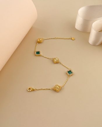 RANTAI TANGAN EMERALD BIG CLOVER MALACHITE HIJAU + BATU