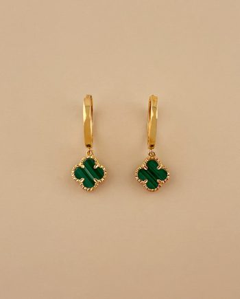 SUBANG KLIP SMALL CLOVER BATU MALACHITE HIJAU (DIAMETER : 1.00CM+/-)