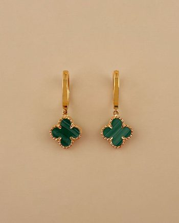 SUBANG KLIP BIG CLOVER BATU MALACHITE HIJAU (DIAMETER : 1.00CM+/-)