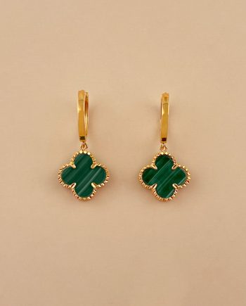 SUBANG KLIP GRANDE CLOVER BATU MALACHITE HIJAU (DIAMETER : 1.00CM+/-)