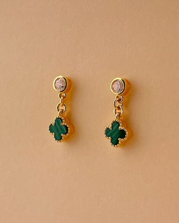 SUBANG PAKU DROOP CLOVER MINI BATU MALACHITE HIJAU + BATU