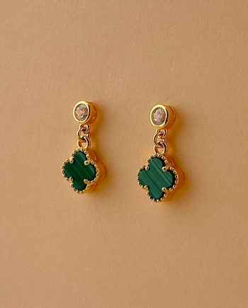 SUBANG PAKU DROOP CLOVER PETITE BATU MALACHITE HIJAU + BATU