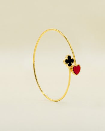 GELANG TANGAN CLOVER LOVE BATU AGATE HITAM + BATU MERAH MERAH (BUJUR)