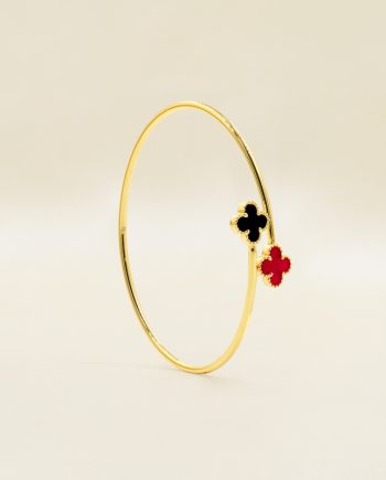 GELANG TANGAN FUN CLOVER BATU AGATE MERAH + BATU AGATE HITAM (BUJUR)