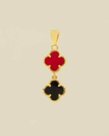 LOKET VIDA LINKED CLOVER KECIL BATU AGATE MERAH + BATU AGATE HITAM