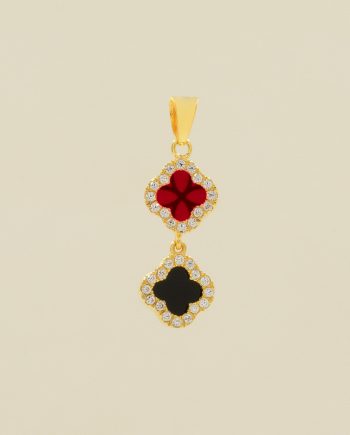 LOKET VERA LINKED CLOVER KECIL BATU AGATE MERAH + BATU AGATE HITAM