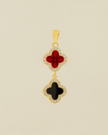 LOKET VERA LINKED CLOVER BESAR BATU AGATE MERAH + BATU AGATE HITAM