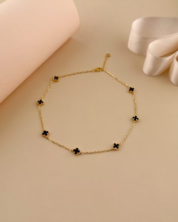 RANTAI KAKI GAZE CLOVER BATU AGATE HITAM