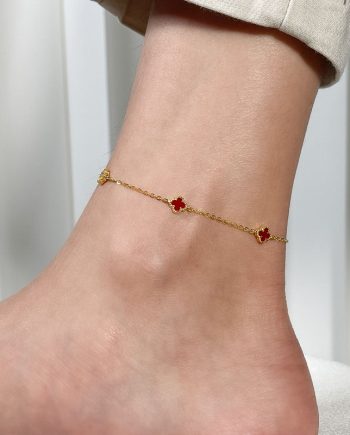 RANTAI KAKI GAZE CLOVER BATU AGATE MERAH