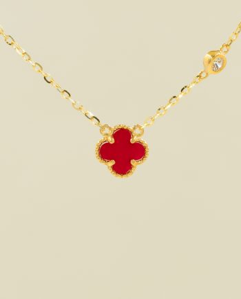 RANTAI LEHER FUN CLOVER BATU AGATE MERAH + BATU (KECIL)