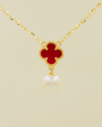 RANTAI LEHER KLOVER MUTIARA BATU AGATE MERAH