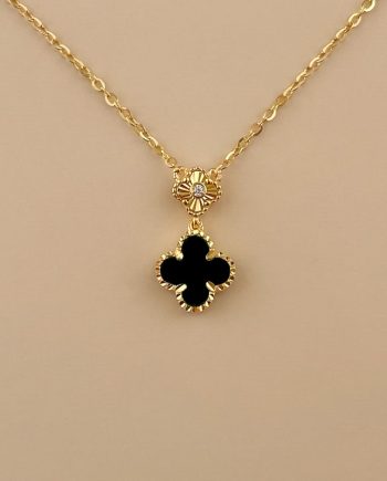 RANTAI LEHER PEARLESCENT NACRE BATU AGATE HITAM
