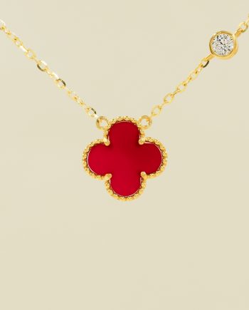 RANTAI LEHER FUN CLOVER BATU AGATE MERAH + BATU (BESAR)