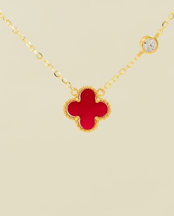 RANTAI LEHER FUN CLOVER BATU AGATE MERAH + BATU (MIDI)