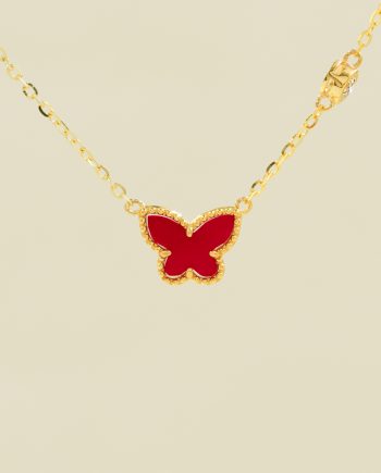 RANTAI LEHER SWEET BUTTERFLY BATU AGATE MERAH + BATU (MIDI)