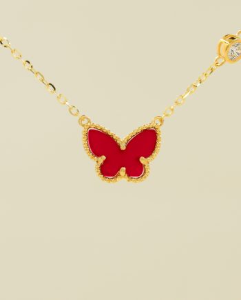RANTAI LEHER SWEET BUTTERFLY BATU AGATE MERAH + BATU (BESAR)