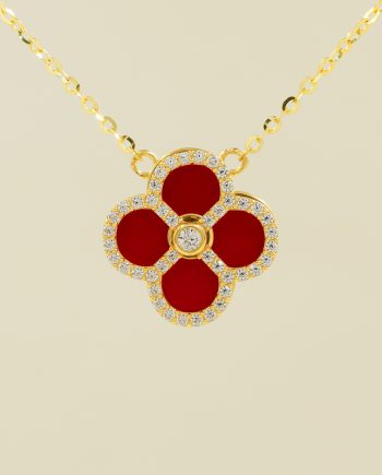 RANTAI LEHER WHIRLING CLOVER IZZARA KECIL BATU AGATE MERAH + BATU