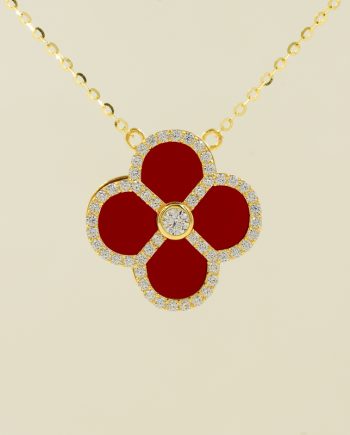 RANTAI LEHER WHIRLING CLOVER IZZARA BESAR BATU AGATE MERAH + BATU