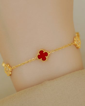 RANTAI TANGAN LAURA CLOVER MINIMALIS BATU AGATE MERAH