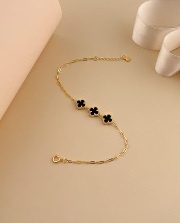 RANTAI TANGAN XENA KLOVER MINI BATU AGATE HITAM