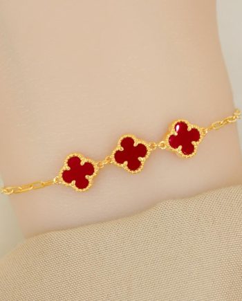 RANTAI TANGAN XENA KLOVER MINI BATU AGATE MERAH