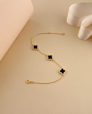 RANTAI TANGAN TRI GLIMMER CLOVER MIDI BATU AGATE HITAM