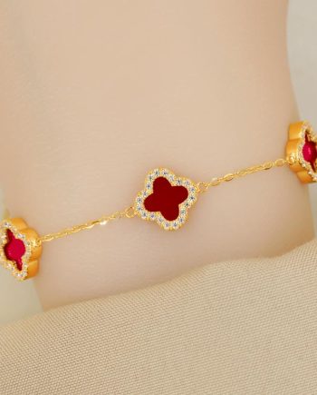 RANTAI TANGAN TRI GLIMMER CLOVER MIDI BATU AGATE MERAH