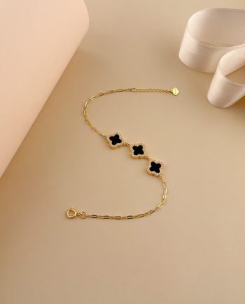 RANTAI TANGAN LINKED TRI GLIMMER CLOVER MIDI BATU AGATE HITAM