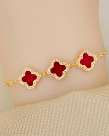 RANTAI TANGAN LINKED TRI GLIMMER CLOVER MIDI BATU AGATE MERAH