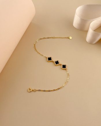 RANTAI TANGAN LINKED TRI GLIMMER CLOVER PETITE BATU AGATE HITAM
