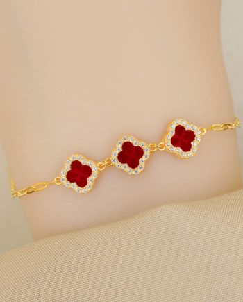 RANTAI TANGAN LINKED TRI GLIMMER CLOVER PETITE BATU AGATE MERAH