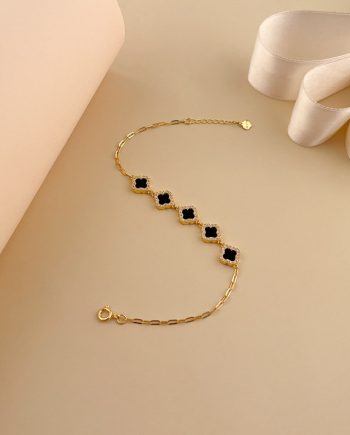 RANTAI TANGAN LUMINA CLOVER AGATE HITAM + BATU