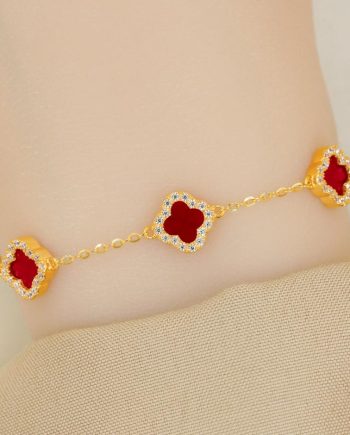 RANTAI TANGAN JOYFUL CLOVER BATU AGATE MERAH