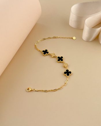 RANTAI TANGAN CLOVER ONYX PAPER CLIP BATU AGATE HITAM