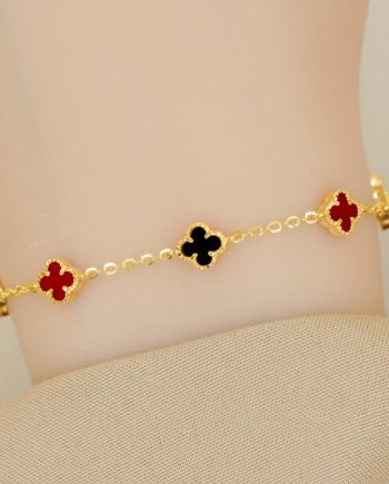 RANTAI TANGAN GAZE CLOVER BATU AGATE MERAH + BATU AGATE HITAM