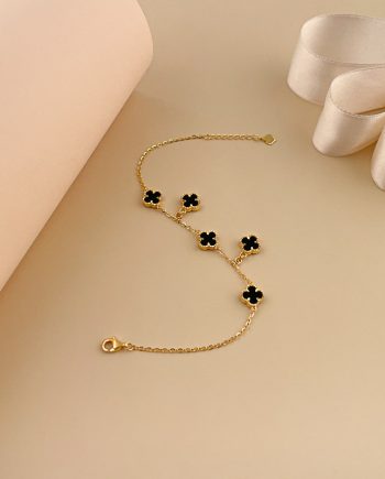 RANTAI TANGAN ERVINA CLOVER KECIL BATU AGATE HITAM
