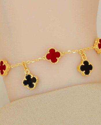 RANTAI TANGAN ERVINA CLOVER KECIL BATU AGATE MERAH + BATU AGATE HITAM