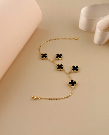 RANTAI TANGAN ERVINA CLOVER BESAR BATU AGATE HITAM