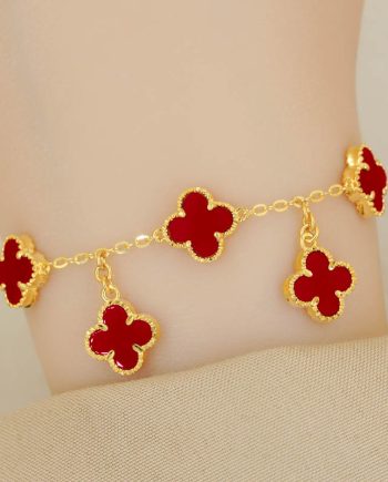RANTAI TANGAN ERVINA CLOVER BESAR BATU AGATE MERAH