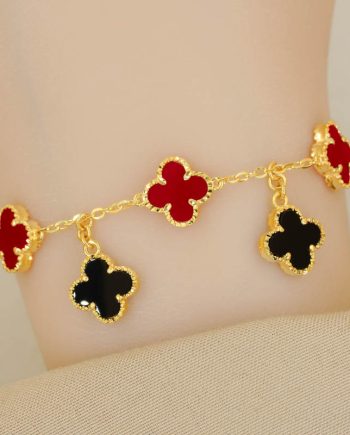 RANTAI TANGAN ERVINA CLOVER BESAR BATU AGATE MERAH + BATU AGATE HITAM