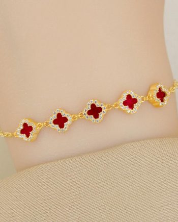 RANTAI TANGAN LUMINA MINI CLOVER AGATE MERAH + BATU