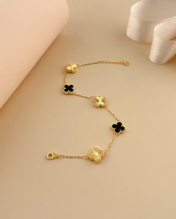 RANTAI TANGAN CLOVER FIESTA BESAR BATU AGATE HITAM