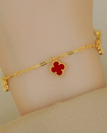 RANTAI TANGAN NURAY CLOVER MINIMALIS BATU AGATE MERAH