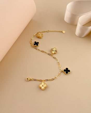 RANTAI TANGAN ONYX BIG DANGLING CLOVER BATU AGATE HITAM