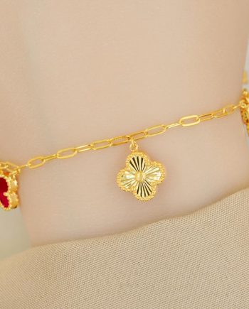 RANTAI TANGAN CRIMSON BIG DANGLING CLOVER BATU AGATE MERAH
