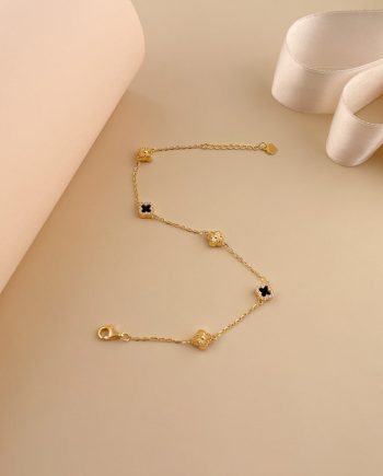 RANTAI TANGAN ONYX PETITE CLOVER BATU AGATE HITAM + BATU