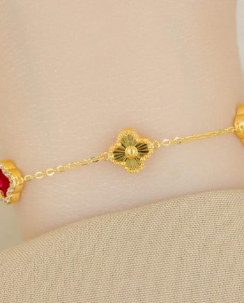 RANTAI TANGAN CRIMSON BIG CLOVER BATU AGATE MERAH + BATU